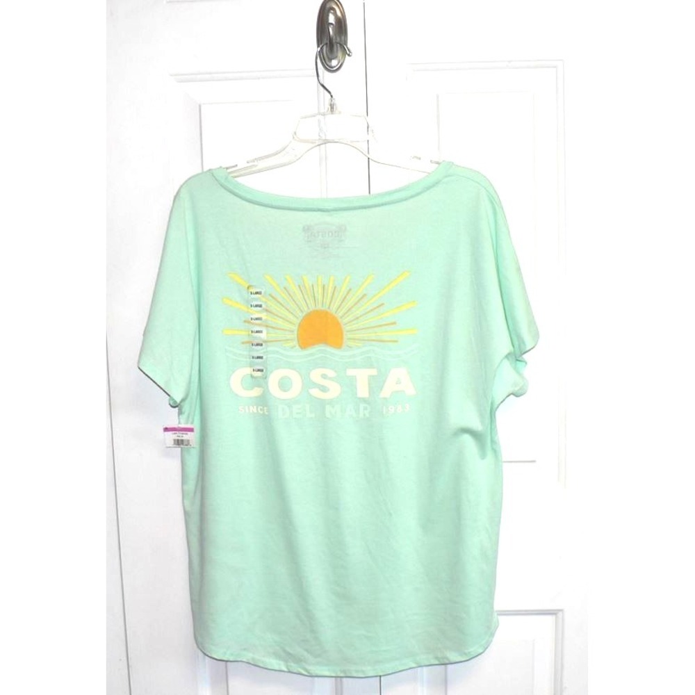 Costa Del Mar Women's Short Dolman Sleeve Graphic Tee in Mint Green Sunset XL